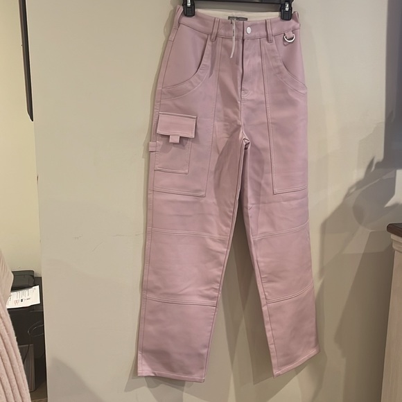 ASOS cargo wide leg fix leather pant pink cream - Picture 2 of 9